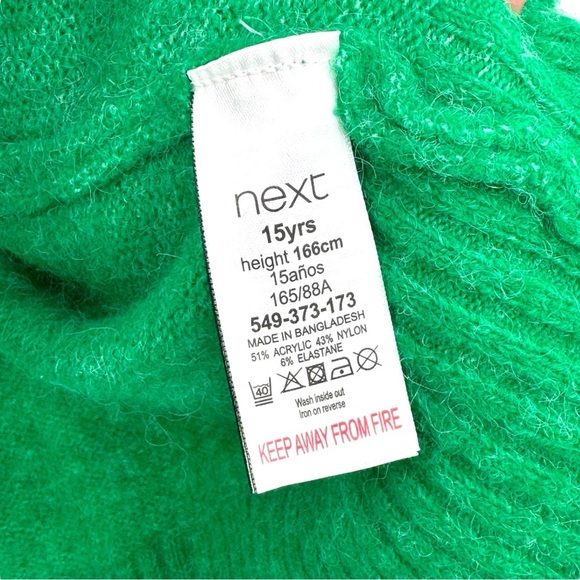 Next Cardigan Sweater Solid Grass Green Open Front Pockets | Size 15 Year XS/S - Picture 6 of 9